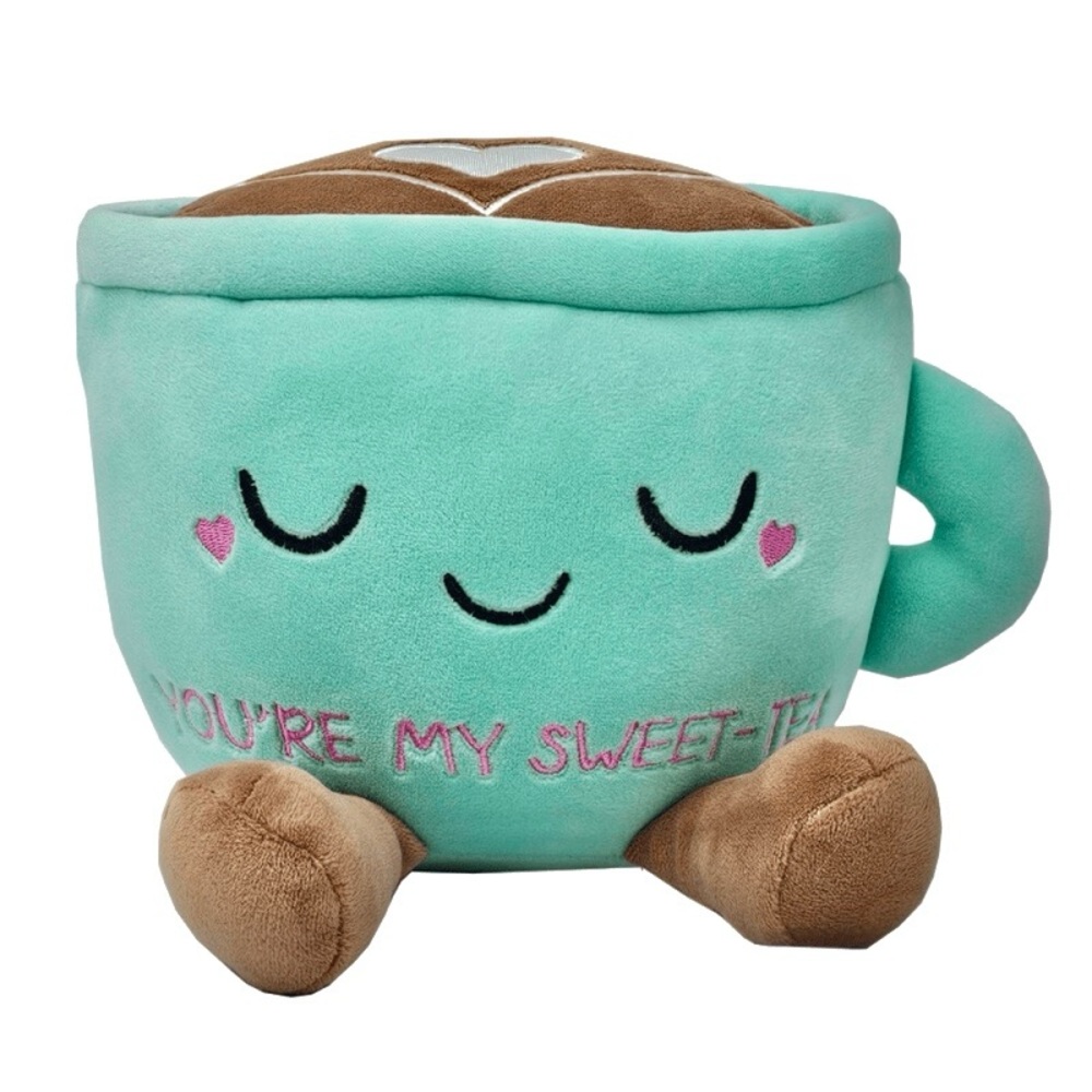 NWT Red & Pink Sweet Tea Plush Teal Mug with Brown Plush (8-Inch)